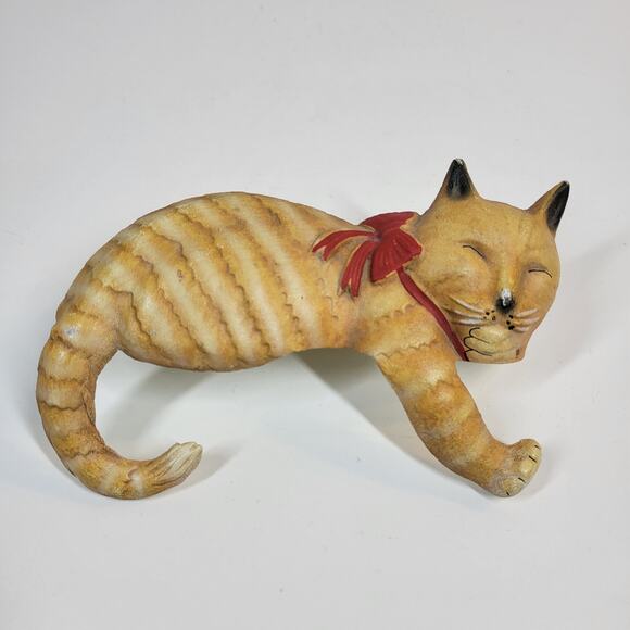 Vintage 1992 John Wright Cast Metal Cat Tabby Shelf Sitter Sleeping Statue USA - Picture 8 of 14